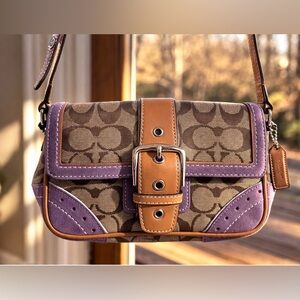 Coach Soho Signature Buckle Shoulder Bag Purple Suede w/ Dust Bag & Hanger